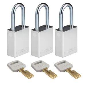 Brady ALU-SLV-38ST-KA3PK SafeKey Aluminum Lockout Padlocks, Silver