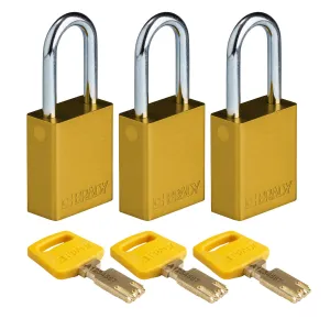 Brady ALU-YLW-38ST-KA3PK SafeKey Aluminum Lockout Padlocks, Yellow