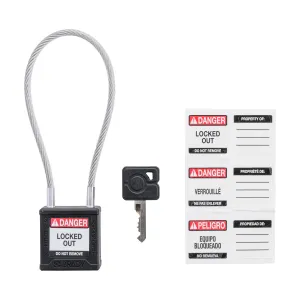 Brady CPPL-BLK-200CB-KD Velocity Nylon Compact Cable Safety Lockout Padlock - Black Keyed Different 4" Shackle Clearance 8" Cable Length