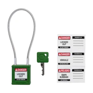Brady CPPL-GRN-200CB-KD Velocity Nylon Compact Cable Safety Lockout Padlock - Green Keyed Different 4" Shackle Clearance 8" Cable Length