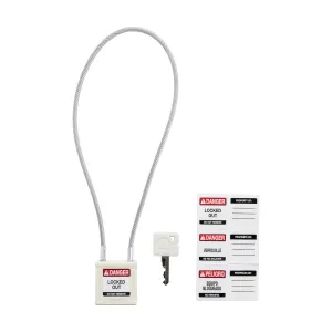 Brady CPPL-WHT-400CB-KD Velocity Nylon Compact Cable Safety Lockout Padlock - White Keyed Different 8" Shackle Clearance 16" Cable Length
