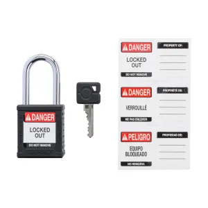 Brady SDPL-BLK-38ST-KD Velocity Safety Lockout Padlock (Nylon Body & Steel Shackle) - Black Keyed Different 1.5" Shackle