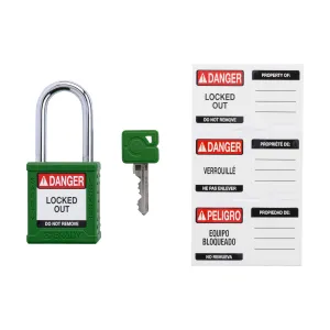 Brady SDPL-GRN-38ST-007 Velocity Plus Safety Lockout Padlock (Nylon Body & Steel Shackle) Keyed Alike Set - Green 1.5" Shackle Key Code 007