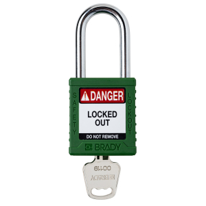 Brady SDPL-GRN-38ST-KD Nylon Safety Lockout Padlock - Keyed Different, Green, Steel Shackle