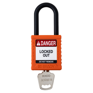 Brady SDPL-ORG-38PL-KD Nylon Safety Lockout Padlock - Keyed Different, Orange, Plastic Shackle