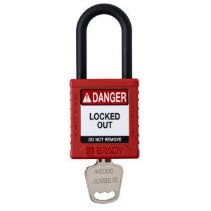 Brady SDPL-RED-38PL-KD Nylon Safety Lockout Padlock - Keyed Different, Red, Plastic Shackle