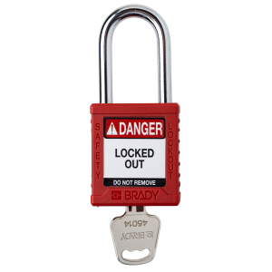Brady SDPL-RED-38ST-KD Nylon Safety Lockout Padlock - Keyed Different, Red, Steel Shackle