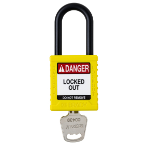 Brady SDPL-YLW-38PL-KD Nylon Safety Lockout Padlock - Keyed Different, Yellow, Plastic Shackle