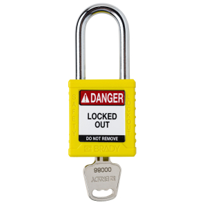 Brady SDPL-YLW-38ST-KD Nylon Safety Lockout Padlock - Keyed Different, Yellow, Steel Shackle