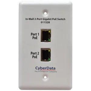 CyberData 011528 In-Wall 2-Port Gigabit PoE Switch 10/100/1000 Mbps
