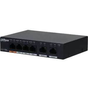 Dahua DH-PFS3006-4GT-60 4-Port PoE Gigabit Ethernet Switch, Layer 2 Unmanaged PoE, PoE+, and Hi-PoE Switch