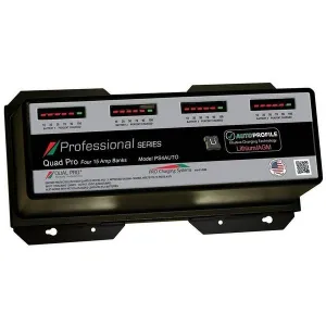 Dual Pro PS4AUTO Professional Series Lithium/AGM Battery Charger with (4) Independent 12V Output 15 Amp Banks Auto Profile 60 Amps