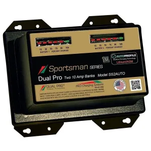 Dual Pro SS2AUTO Sportsman Series Lithium/AGM Battery Charger with (2) Independent 12V Output 10V Banks Auto Profile 20 Amps