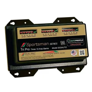 Dual Pro SS3AUTO Sportsman Series Lithium/AGM Battery Charger with (3) Independent 12V Output 10V Banks Auto Profile 30 Amps