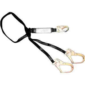 French Creek Production 22444AZ 6' Dual Leg Energy Absorbing Web Lanyard Standard Snap Hook Harness Connection End 2-1/2" Locking Steel Rebar Snap