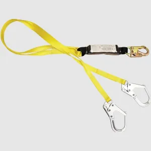 French Creek Production 442AN 6' Dual Leg Lanyard 1" Webbing 100% Tie Off Standard Snap Hook on Center and 1-3/4" Gated Steel Locking Rebar Snap