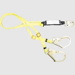 French Creek Production 444AB 6' Dual Leg Lanyard 1" Webbing 100% Tie Off Adjustable Legs Standard Snap Hook 2-1/2" Gated Steel Locking Rebar Snap