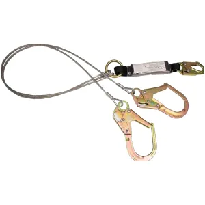 French Creek Production 484A 6' Dual Leg 7/32 Vinyl Coated Cable Lanyard with Pack-Style Shock Absorber and 2-1/2" Gated Rebar Snap on Legs