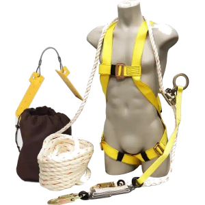 French Creek Production RK-100 100 ft RK Deluxe Roofer's Kit System - Roof Anchor Rope Lifeline Rope Grab Full Body Harness and Carry Bag