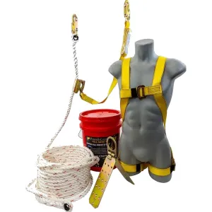 French Creek Production RKB-1715-25 25 ft RKB Complete Roofer's Kit System - Roof Anchor Rope Lifeline Manual Rope Grab Full Body Harness and Bucket