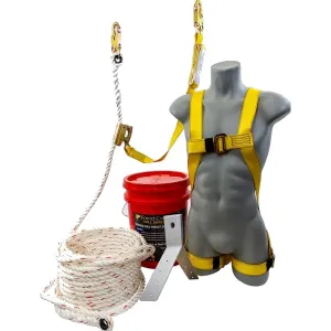French Creek Production RKB-1720-50 50 ft RKB Complete Roofer's Kit System - Roof Anchor Rope Lifeline Manual Rope Grab Full Body Harness and Bucket