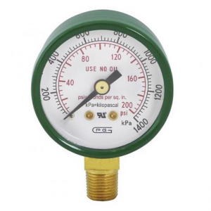Gentec G15-200 Gauge, 1.5", Dual Scale, Steel Case, 200PSI, Green