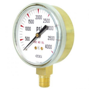 Gentec G25B-F4000SP Gauge, 2.5", Single Scale, Brass Case, 4000PSI, Skin Package
