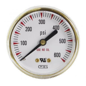 Gentec GR20B-F600 Gauge, 2", Single Scale, Brass Case, 600PSI, Rear Mount