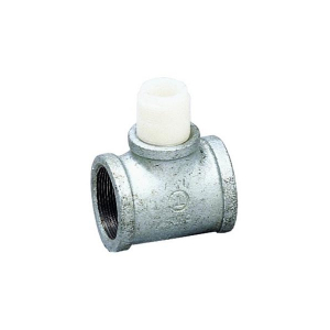 GF Piping Systems IR4T010 1 in Galvanized Iron Threaded Tee with NPT Threads and PVDF Insert
