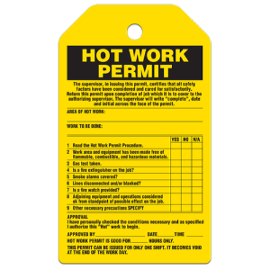 INCOM TG8020RP Inspection Tag: Hot Work Permit Do Not Remove, 3/8" Metal Grommet
