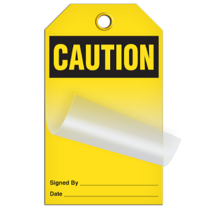 INCOM SLM102 Self Laminating Tag: CAUTION Header (Blank)