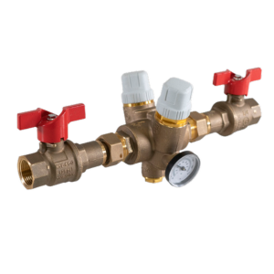 Jomar 180-103MG-X-I 1/2" Thermostatic Balancing Valve, Threaded, 150 CWP, Axial Thermal Disinfection, w/ Thermometer, Check Valve, w/o Actuator