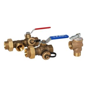 Jomar 810-414G TWV-3W-KIT-G Lead Free Brass Ball Valve, Tankless Water Heater Valve Kit, 3-Way Ball, Solder, 600 WOG W/o Pressure Relief Valve