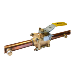 Jomar 500-837SS 1-1/2" Medical Gas Ball Valve, 3 Piece 4 Bolt, Copper Stub Connection, with Double Gauge Port, Stainless Steel Trim, 600 WOG