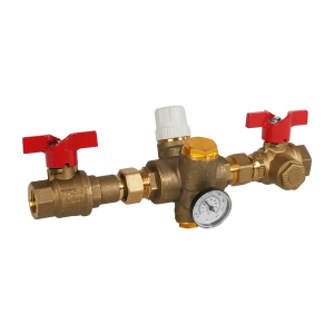 Jomar 180-104MFG-B-I 3/4" Thermostatic Balancing Valve, Threaded, 150 CWP, w/ Thermometer, Check Valve, Dual Isolation & Integrated Strainer