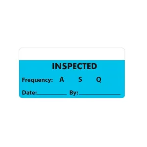 LabTAG CALA-015-1R CalTAG - Self-Laminating Calibration Labels 1" x 2.125", Black Text "Inspected" On Blue 3 Inch Core
