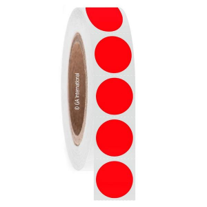 LabTAG FJT-115C3-1RE Permanent FreezerTAG - Deep-Freeze Labels for Thermal-Transfer Barcode Printers 1" / 25.4mm (circle), Red, 3" Core