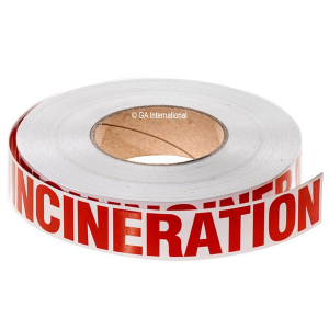 LabTAG L-005-0.5P Warning Labels - INCINERATION 1.312" x 9" / 33.3mm x 228.6mm, Red On White, 3" Core
