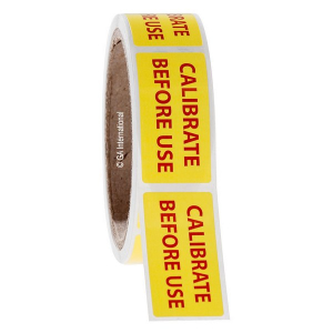 LabTAG L-008-0.5R Warning Labels - "Calibrate Before Use" 1" x 2" / 25.4mm x 50.8mm, Red On Yellow, 3" Core