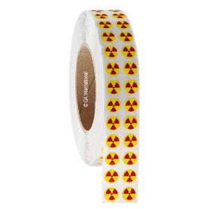 LabTAG WLA-014-1P Warning Labels - Radioactive 0.5" / 12.7 mm (circle) (2 across), Magenta On Yellow, 3" Core