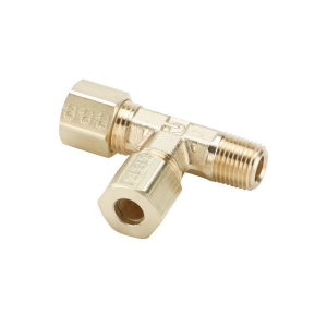 Legris 171C-4-4 1/4" Forged Brass Run Tee with 1/4" Male NPTF Threads