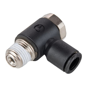 Legris FCKC731-8M-4G 8 mm Push-to-Connect to 1/4" Male BSPP Meter Out Knobless Compact Right Angle Composite Flow Control
