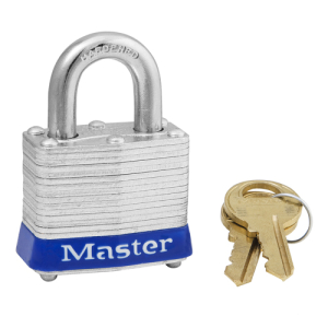 Master Lock 3BLU No. 3 Laminated Steel Padlock, 9/32 In Dia, 5/8 In W X 3/4 In H Shackle, Silver/Blue, Keyed Different, Varies (6 pcs / Box)