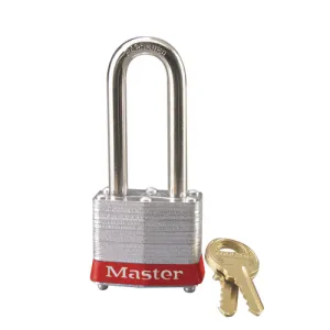Master Lock 3KALHRED-2541 No. 3 Laminated Steel Padlock, 9/32 In Dia, 5/8 In W X 2 In H Shackle, Silver/Red, Keyed Alike, Keyed 2541 (6 pcs / Box)