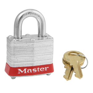 Master Lock 3KARED-0774 No. 3 Laminated Steel Padlock, 9/32 In Dia, 5/8 In W X 3/4 In H Shackle, Silver/Red, Keyed Alike, Keyed 0774 (6 pcs / Box)
