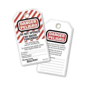 Master Lock 497AX Do Not Operate Safety Tags, Spanish/English, 3-1/8 In W, 5-3/4 In H, White/Black/Red (12 pcs / Pack)