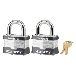 Master Lock 5TCOM No. 5 Laminated Steel Padlock, 3/8 In Dia X 15/16 In W X 1 In H Shackle, Silver/Blue, Keyed Alike (2 pcs / Pack)