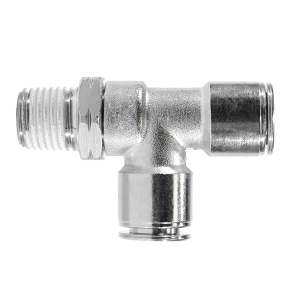 Midland Industries 20164NIC Swivel Run Tee with Nickel Collet, 3/8-in Push-to-Connect x 1/4-in Male NPTF Swivel x 3/8-in Push-to-Connect