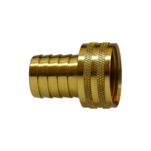 Midland Industries 30467 Short Shank Swivel Adapter with Knurled Nut, 5/8 in Garden Hose Barbed x 3/4 in FGH, Brass