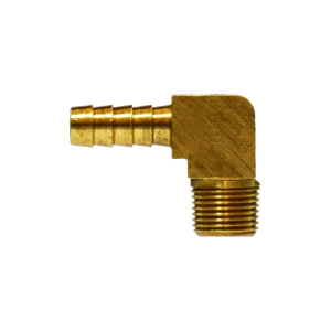 Midland Industries 32039B 90-deg Barstock Elbow, 1/4-in Hose Barb x 1/4-in Male NPTF, Brass